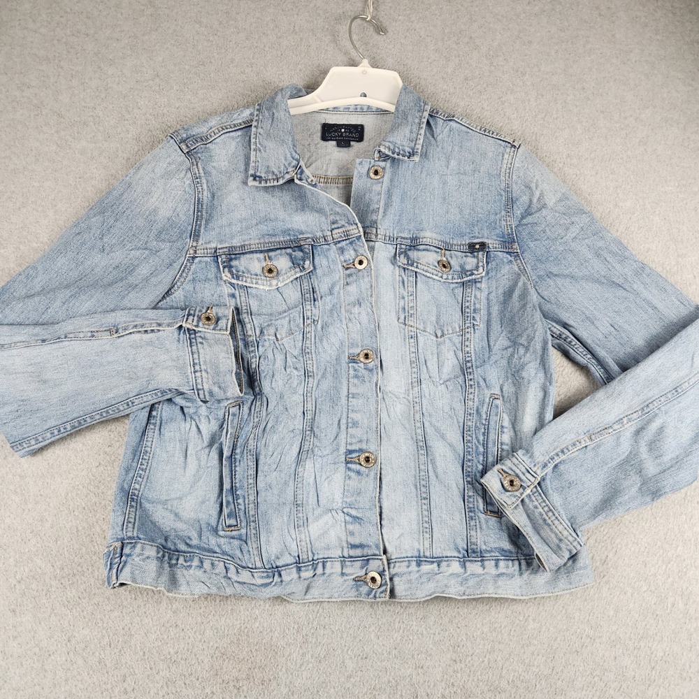 Lucky Brand Trucker Jacket Womens Large Blue Denim Classic Fit Button Front